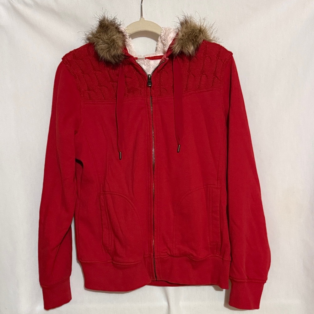 GreenTea Red Plush Jacket W/Hood, Size L, NWOT, MAKE AN OFFER!!!